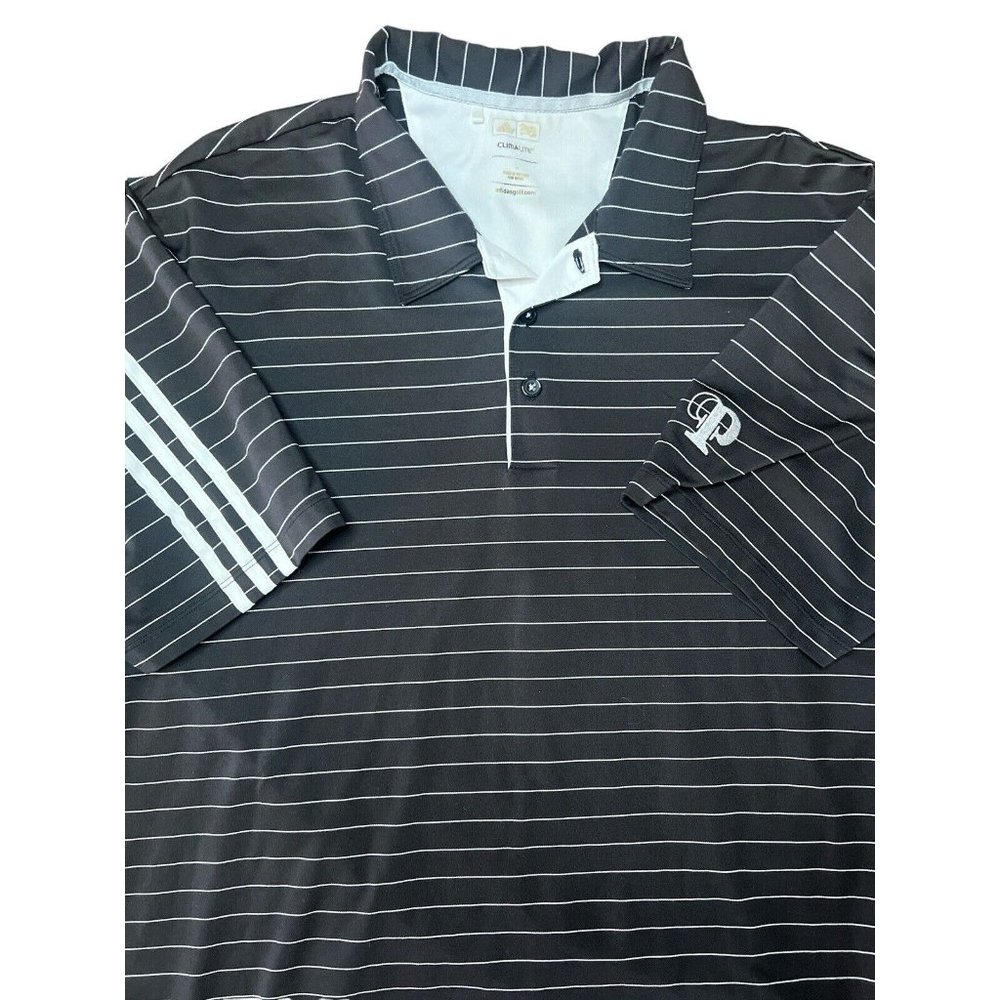 Adidas Mens Shirt Large White Black Polo Short Sleeve Golf Button Climalite EUC